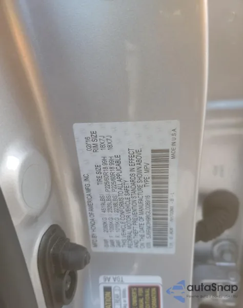 2016 Honda Cr-V Touring from USA, damaged, VIN 5J6RM3H98GL008916